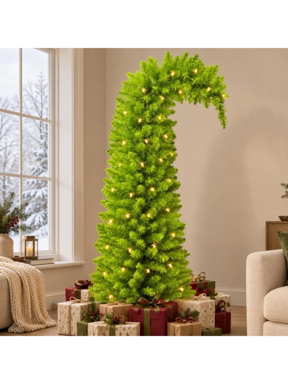 🎄5FtLime Green  Bendable Lime Green Artificial Christmas Tree Home Decorations